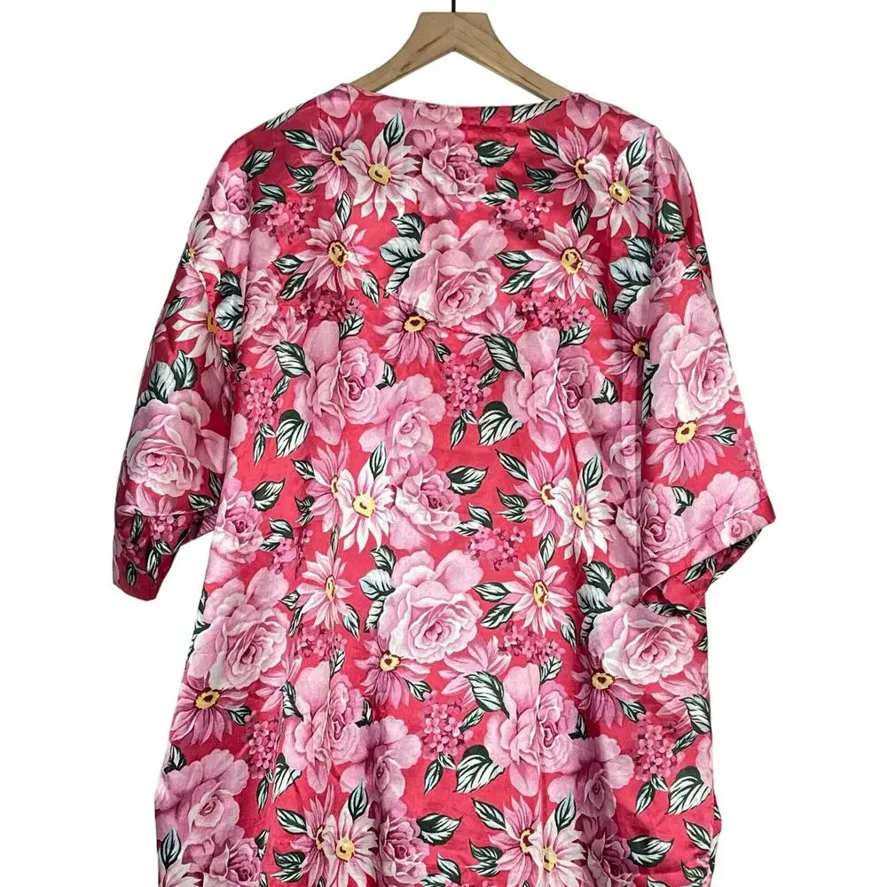Vintage A'Milan Nightgown Women's One Size Pink Floral Button Front Sleepwear
